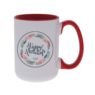 happy holiday mug with red handle